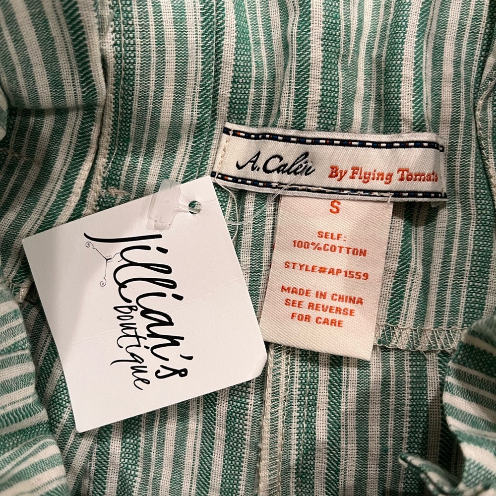 NWT A. CALIN Green/White Stripe Paper Bag Tie Waist Shorts (Small) - Picture 6 of 6
